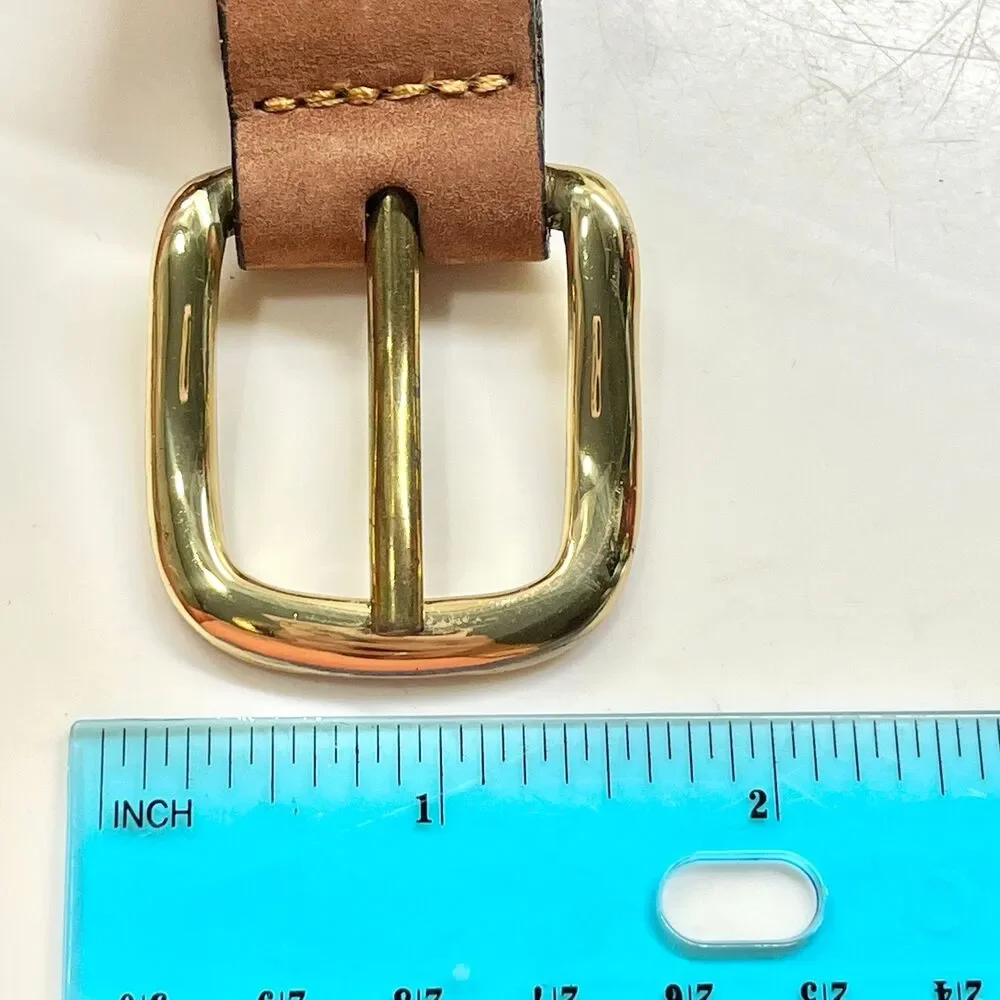 Vtg Zeppelin Mens Manatee Tan Brown Leather Belt Size 46 XL Nautical Brass USA